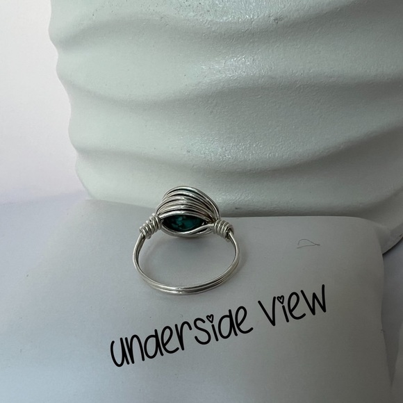 Cyan Blue Turquoise Sterling Silver Wire Wrap Ring - Picture 4 of 12